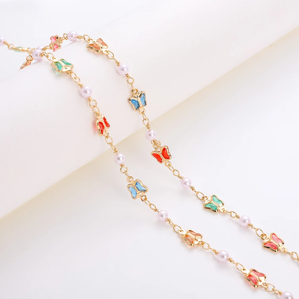 

DIY jewelry making women necklace chain Sweater chain pearls and butterfly link chain