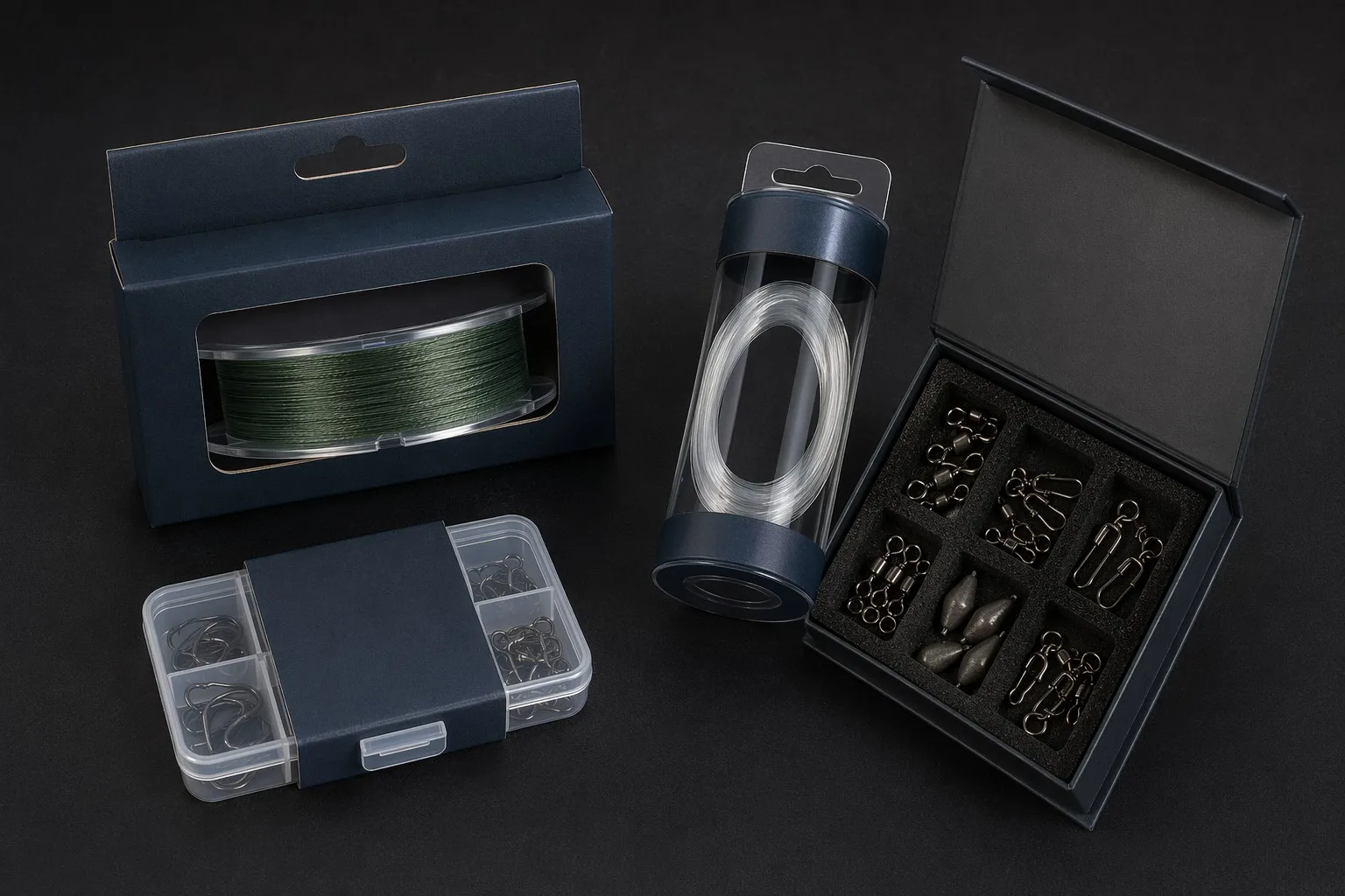 Fishing line, hooks and terminal tackle packaging
