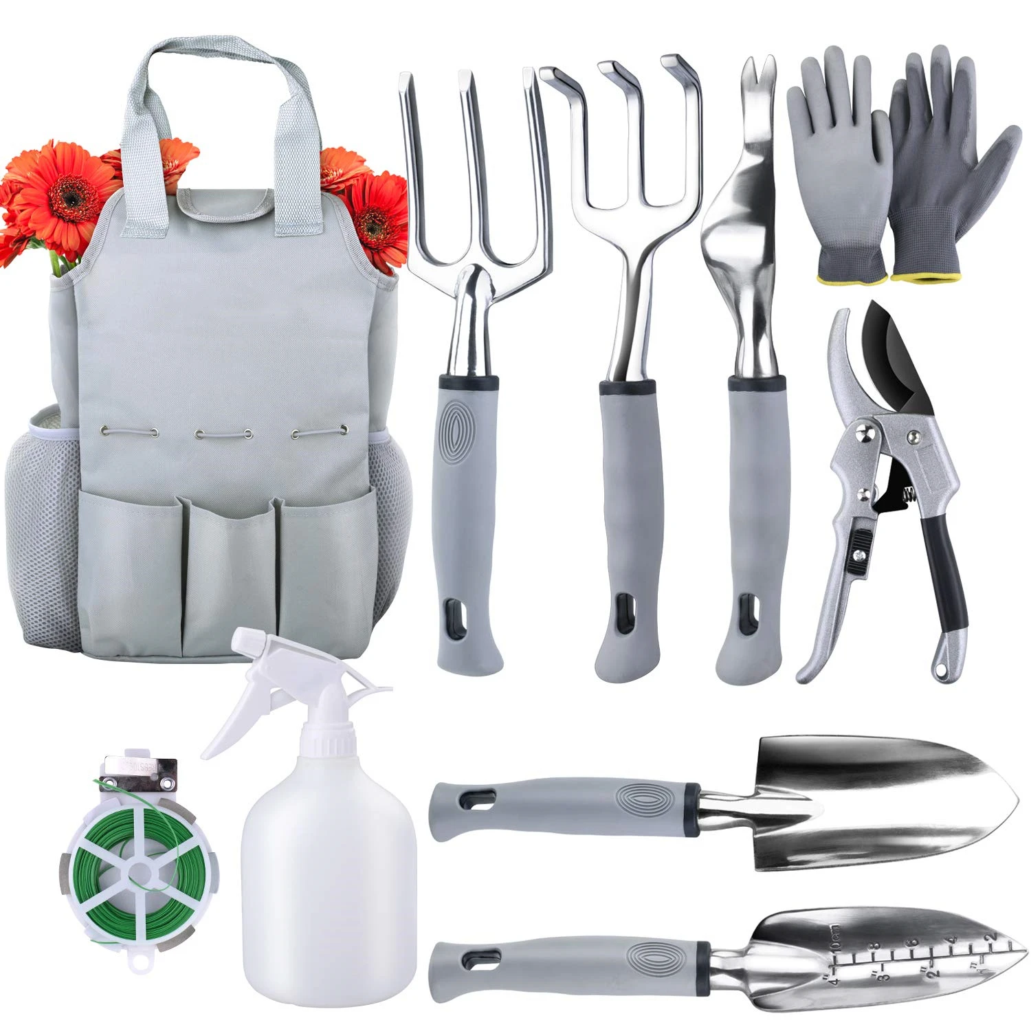 

9 pieces Stainless Steel Head Speciality Ergonomic Gardening Tool Set With Carrying Bag