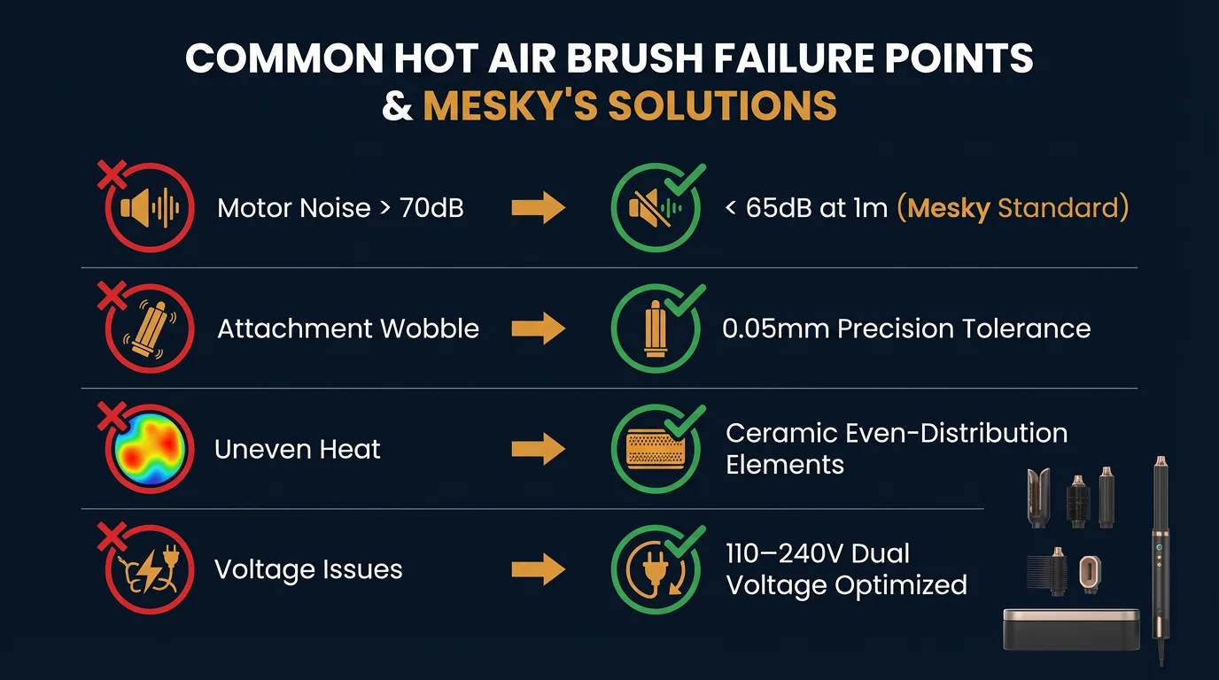 Hot air brush common failure points and Mesky engineering solutions for US market