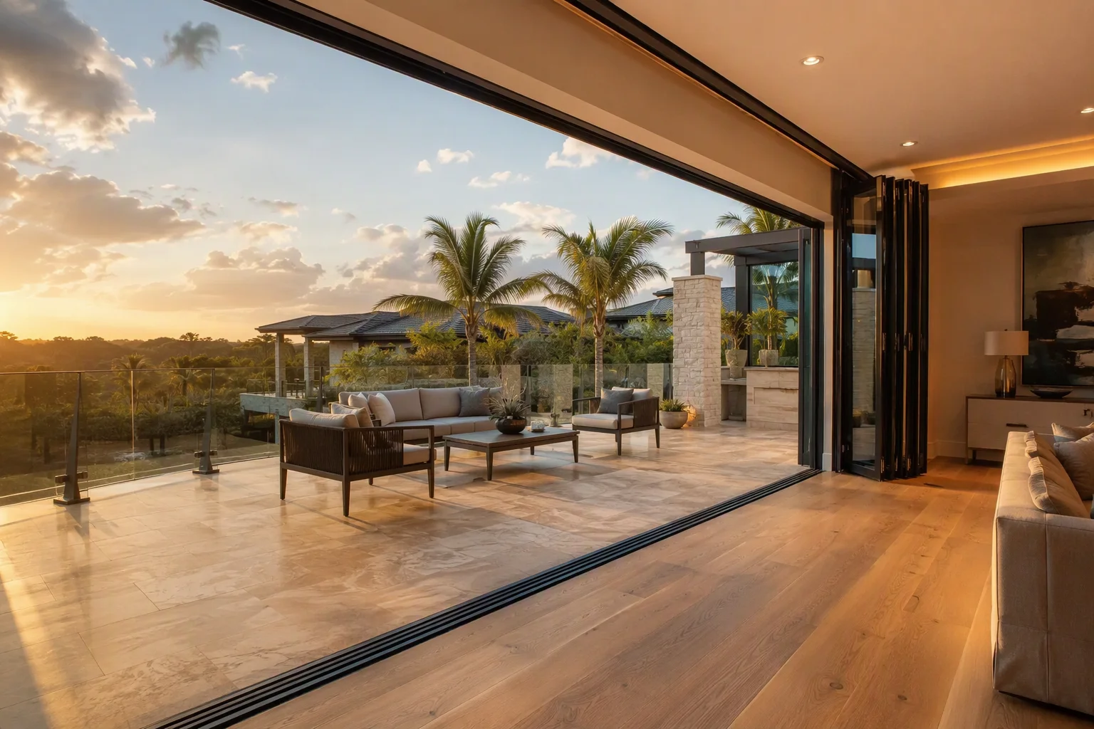 Full Height Bi-Fold Terrace Doors Richocean Folding Doors Manufacturer China Foshan Factory Price Aluminum Bi-Fold Terrace Threshold