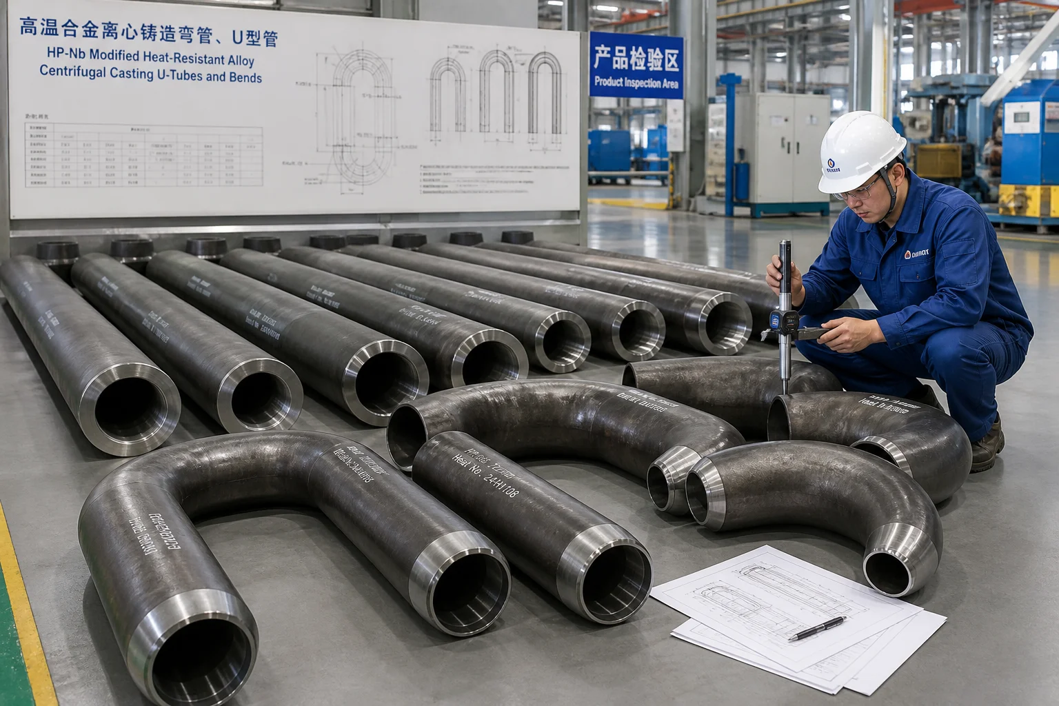 Centrifugally cast radiant U-tubes and reformer pipe assemblies in HP-Nb alloy