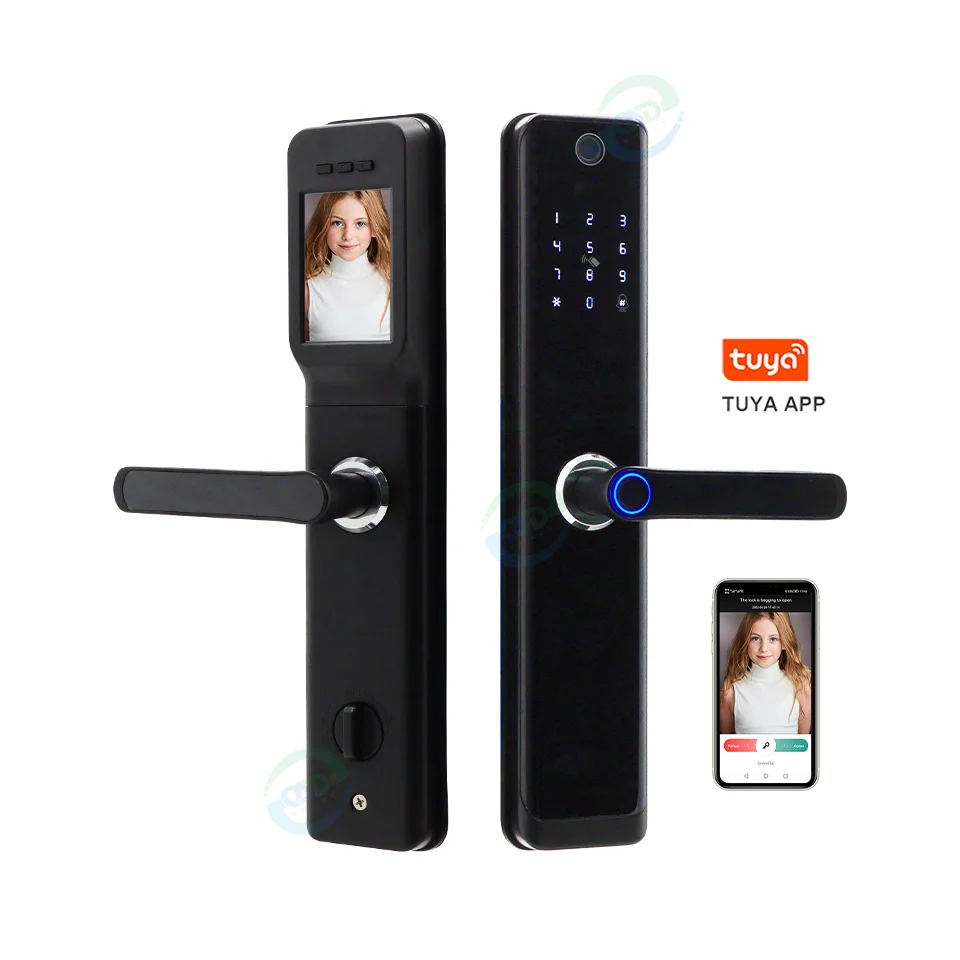 

High Security Smart Cat Eye Handle Door Lock Tuya App WiFi Remote Unlock Digital Fingerprint Smart Camera Door Lock