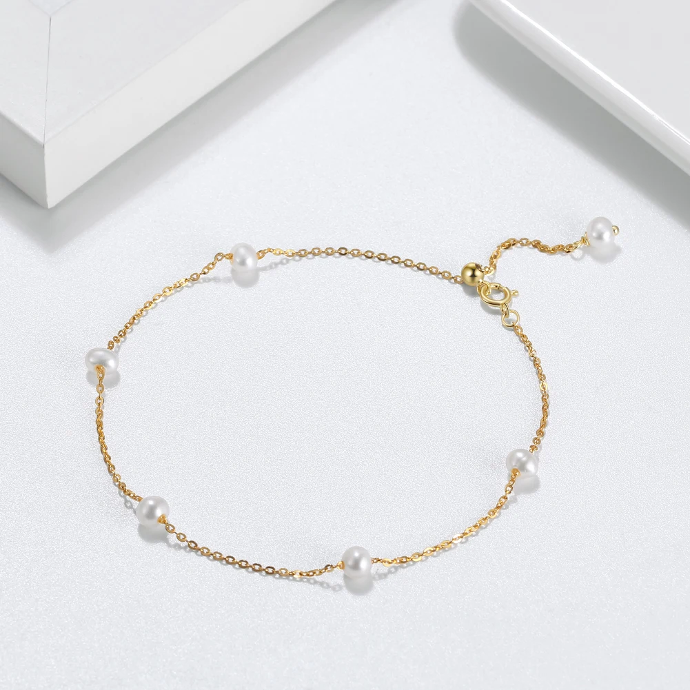 RINNTIN GPB08 Minimalist 925 Sterling Silver 14k Gold Plated Freshwater Pearl Bracelet for Women