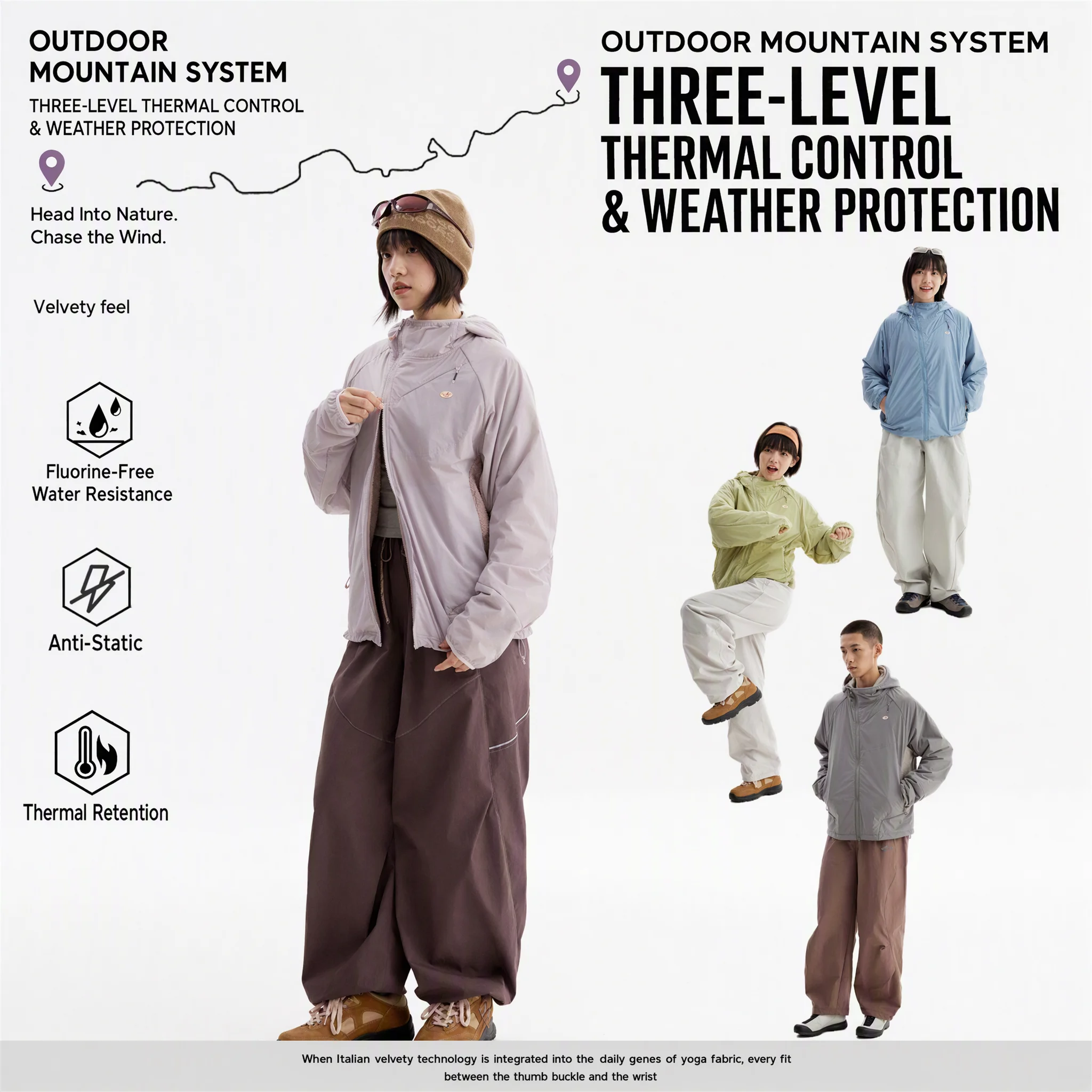LKB6119 lightweight thermal outdoor jacket scene and feature collage