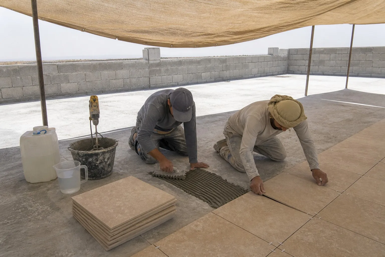 Site practices for protecting tile adhesive open time during hot-weather installation site controls that protect tile adhesive open time in hot climates