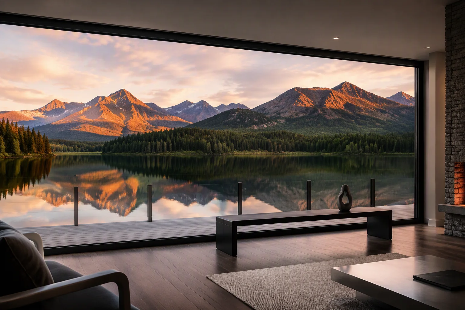 Floor to Ceiling Fixed Picture Window Mountain Lake View Richocean Foshan Picture Windows Manufacturer China Foshan Factory Price Low Iron Laminated Oversized Fixed Glass