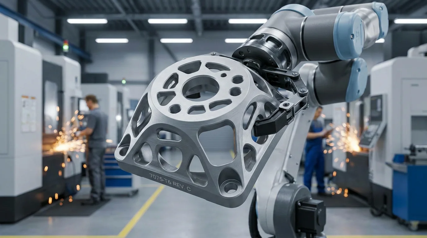Alloyer CNC machined drone motor mount with weight-reduction cutouts and hardcoat anodized finish