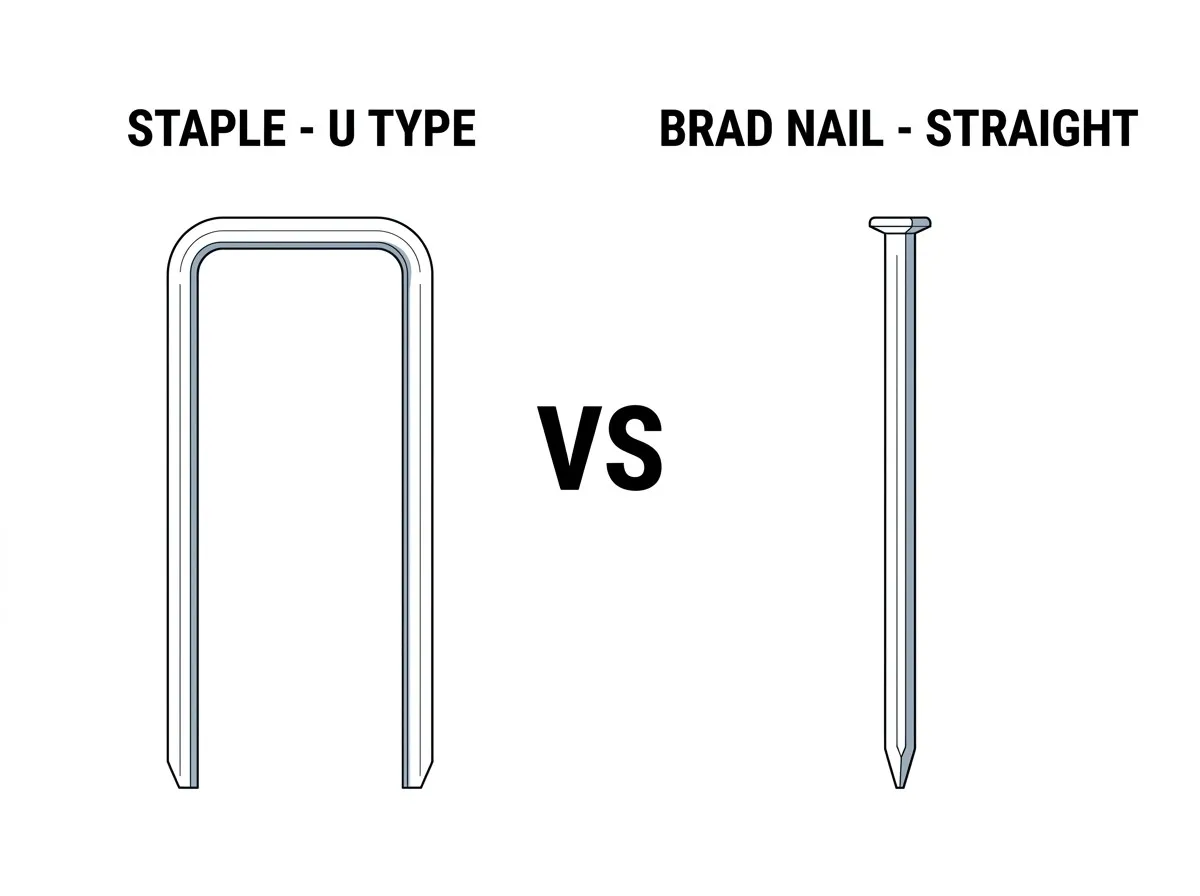 Staple vs brad nail comparison - U-type staple and straight brad nail