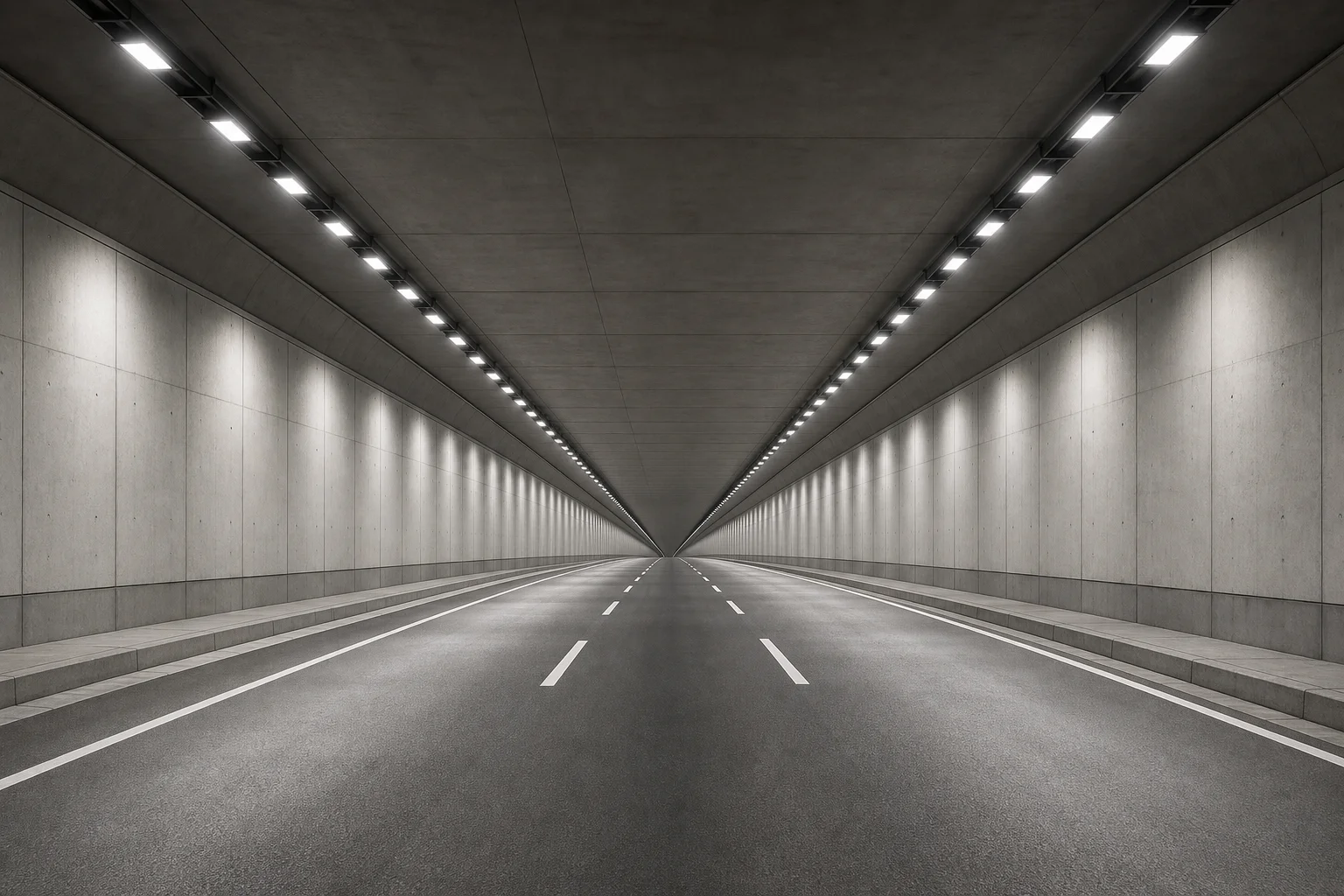LED tunnel lighting design guide - continuous light rows along a road tunnel bore