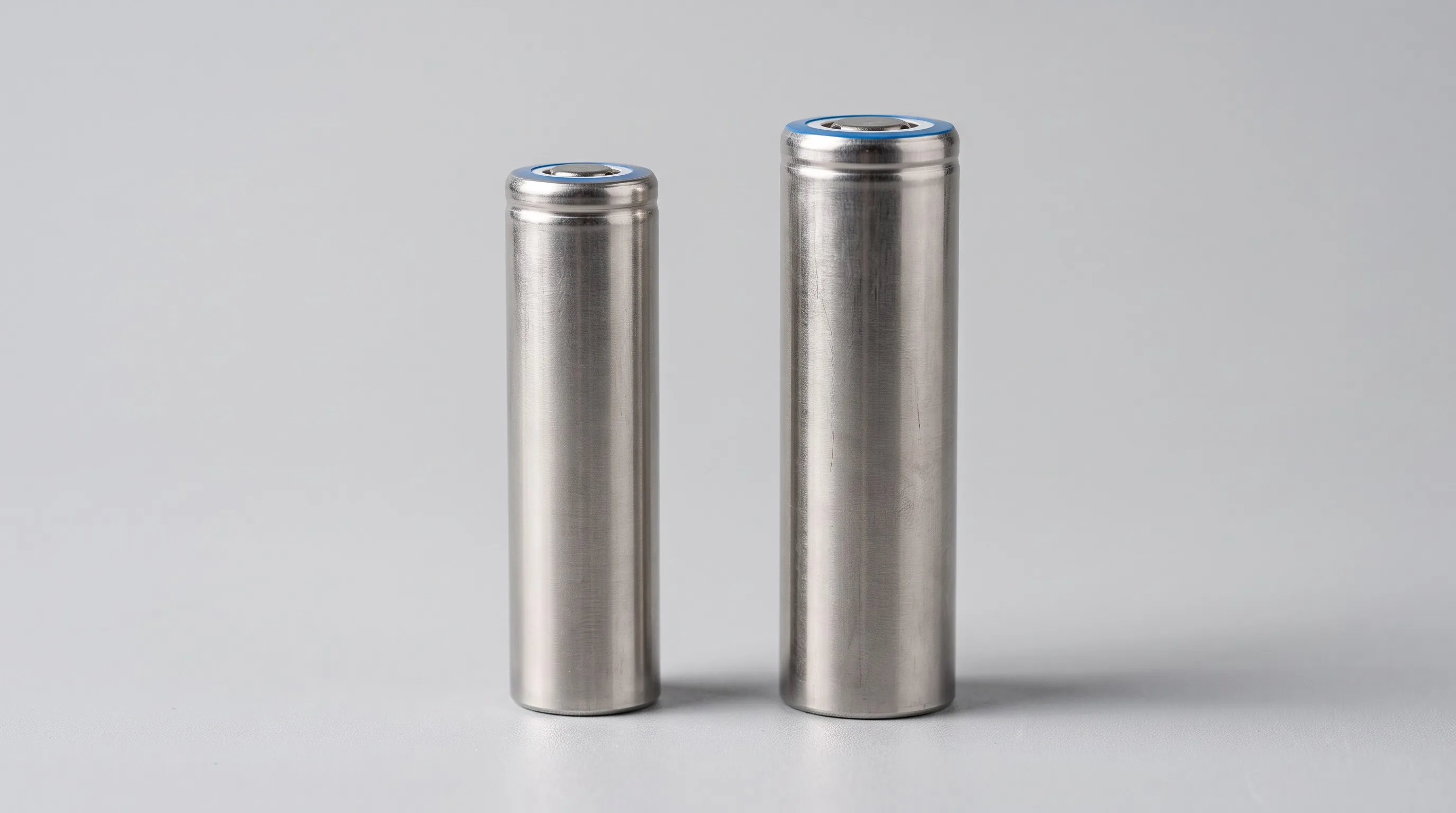 18650 and 21700 lithium-ion cells side by side showing the size difference