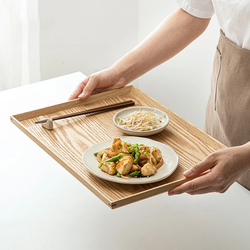 

SHIMOYAMA Rectangle Food Bread Dishes Wooden Tray For Kitchen Counter Decor