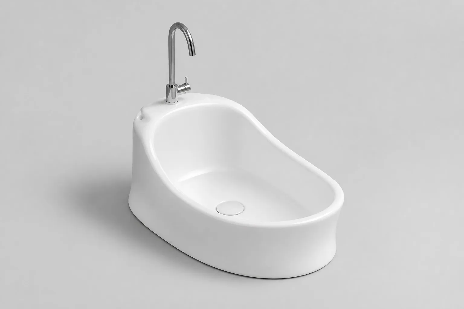 info-1-1 Low oval white ceramic wudu basin at an accessible low height