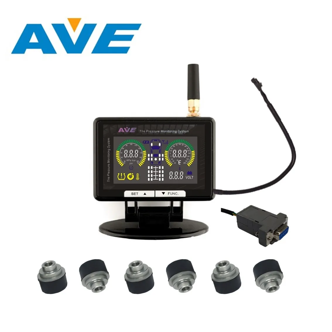 AVE TPMS Color LCD display 6 external sensors Tire Pressure Monitoring System/TPMS/RS232