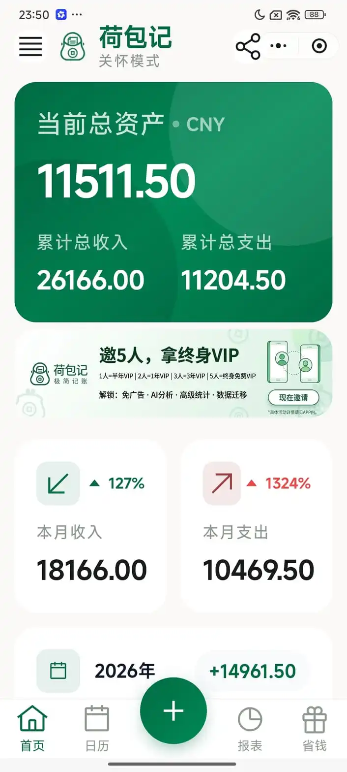 荷包记长辈模式大字版首页界面
