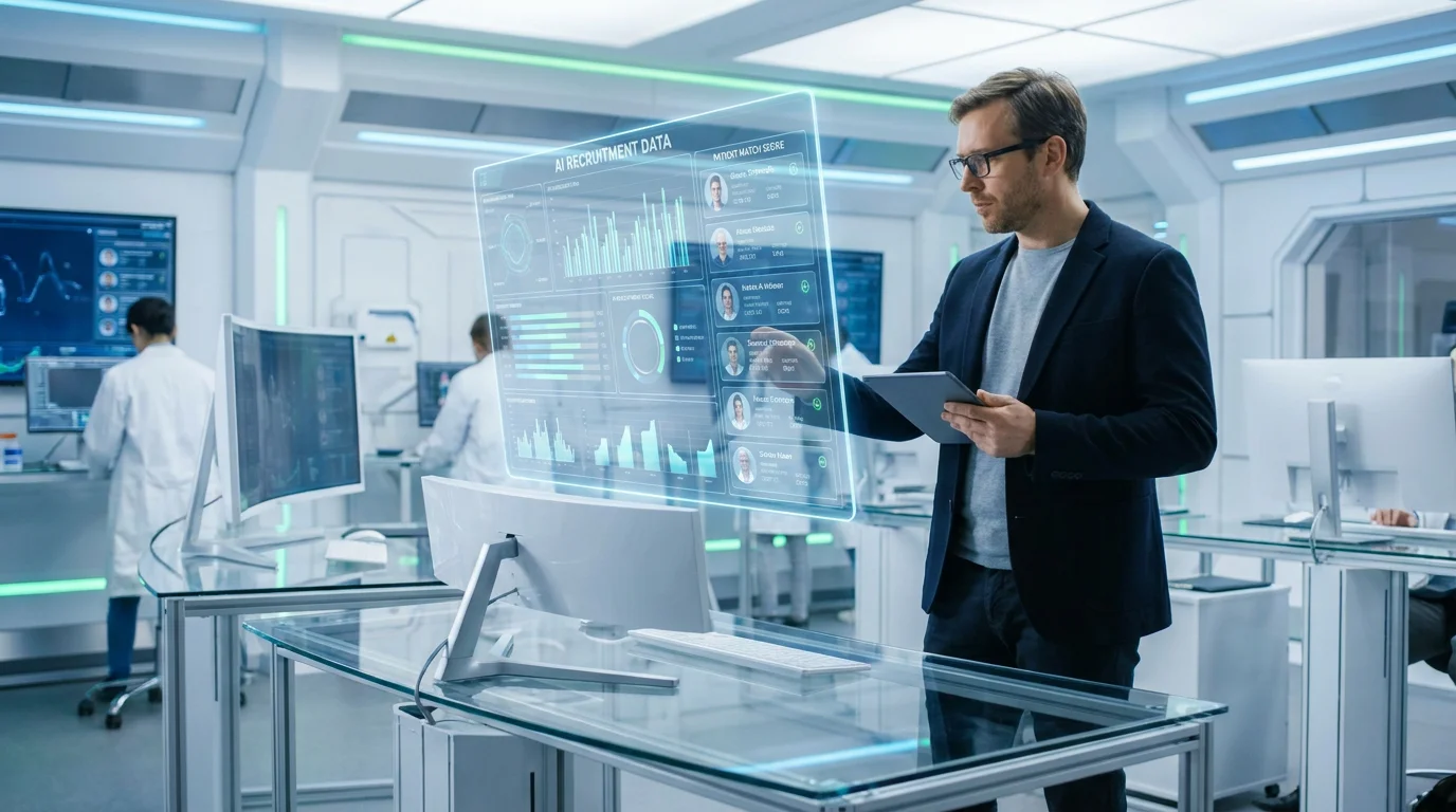 Researcher reviewing AI-generated clinical trial data