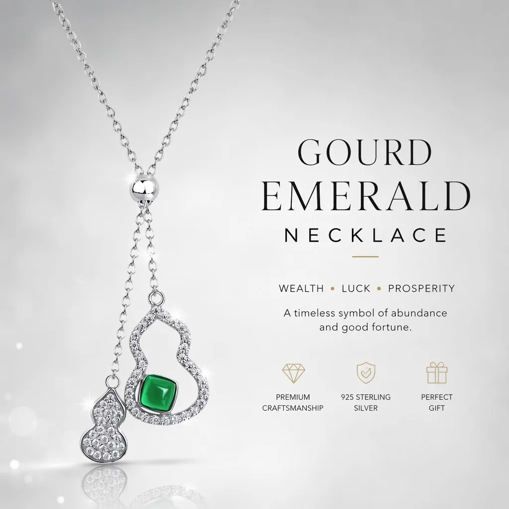 S925 Sterling Silver Gourd Pendant Necklace Green Emerald and CZ Y Chain for Women Wedding Gift