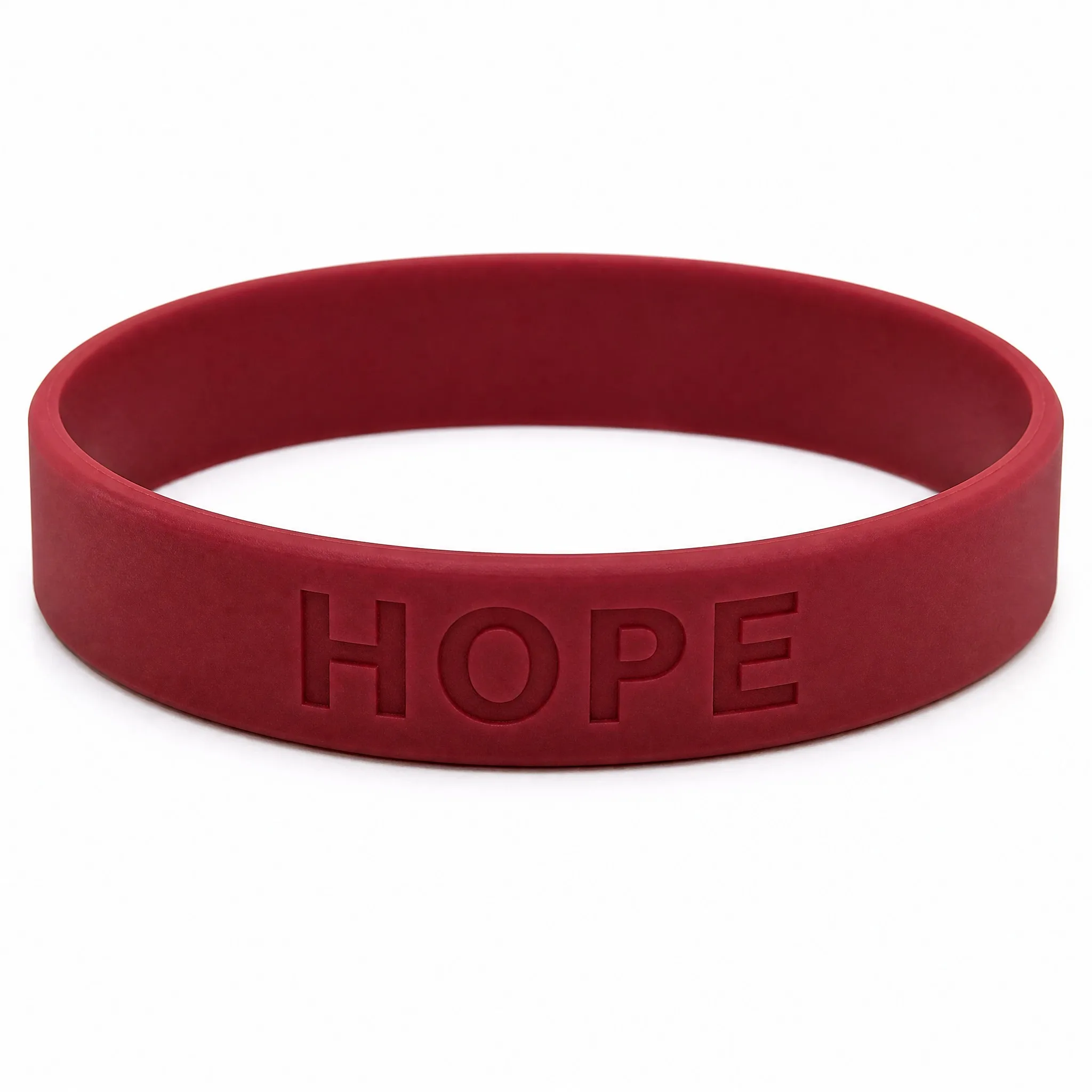 Custom debossed silicone bracelet on white background