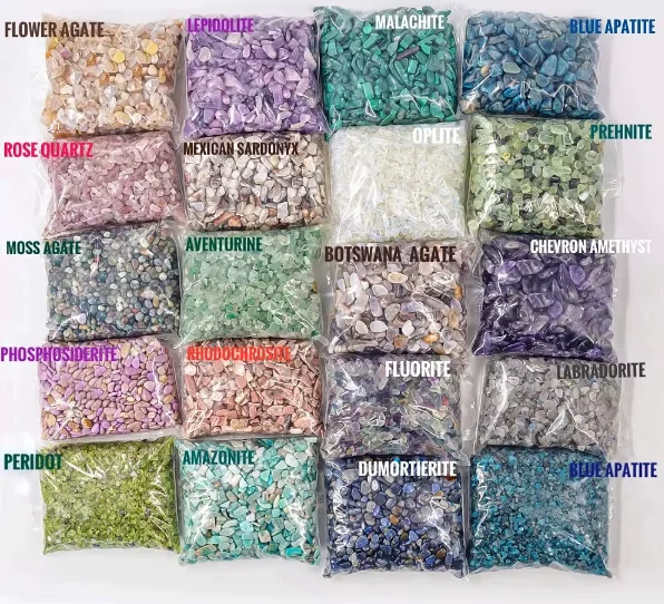 Colorful Natural Crystal Gravel Quartz Healing Crystals Chips Bulk Polished Gemstone European Home Decoration Wooden Box