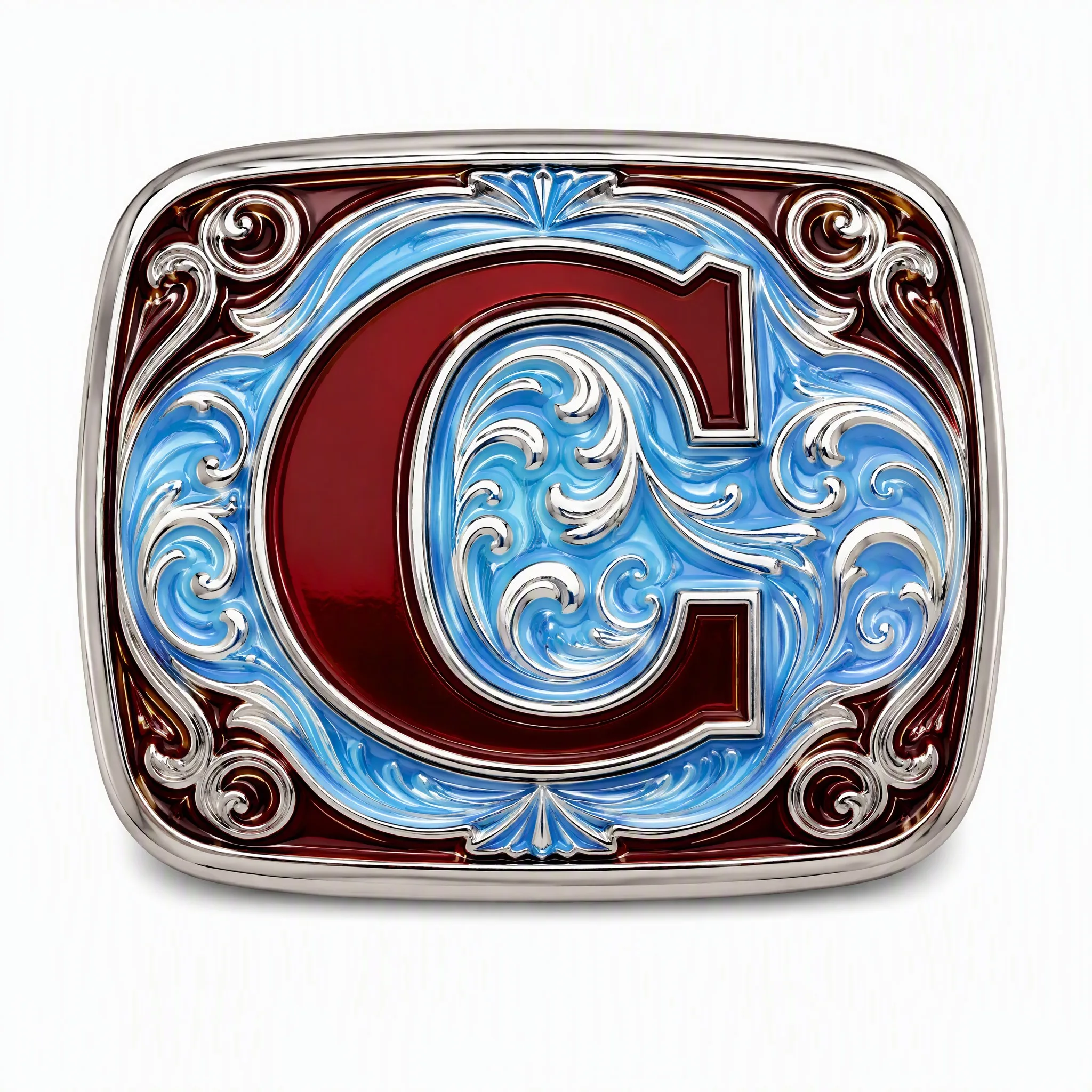 Enamel initial letter belt buckle front view