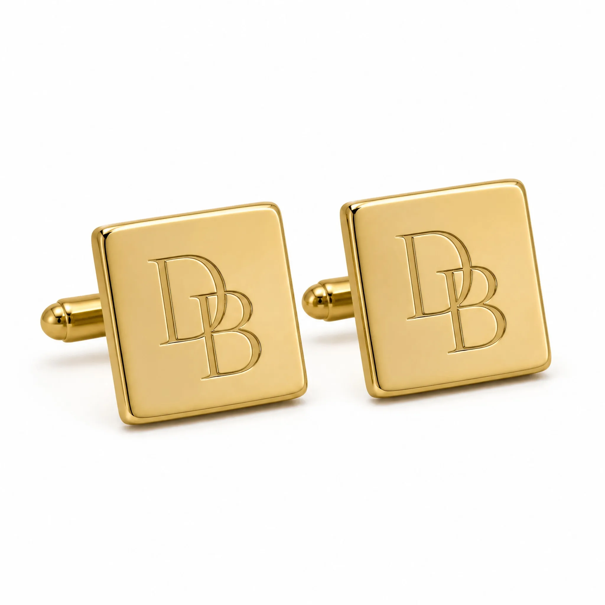 Engraved monogram cufflinks 45 degree angle view