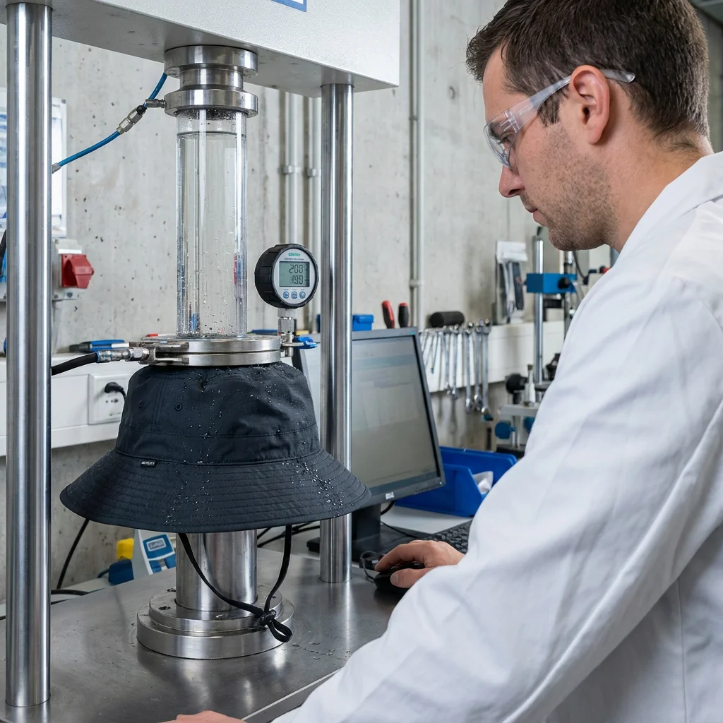 Hydrostatic head testing for waterproof bucket hats: Professional manufacturing quality verification