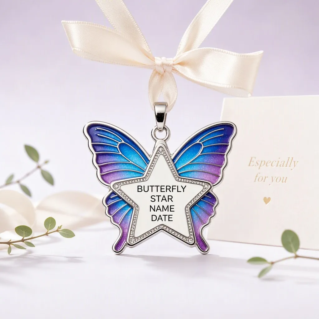 Butterfly shaped dog tag in blue and purple gradient