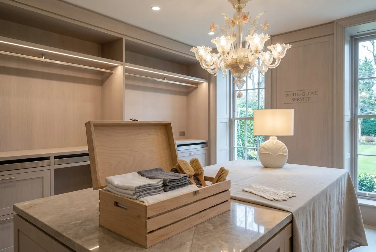 Professional cleaning set-up for luxury lighting maintenance