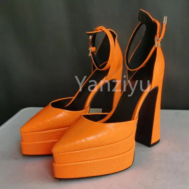 

Yanziyu Ankle Strap Wedge Blue Orange Pumps Wholesale Hot Summer New Arrivals Women Shoes Crocodile Pattern Platform High Heels