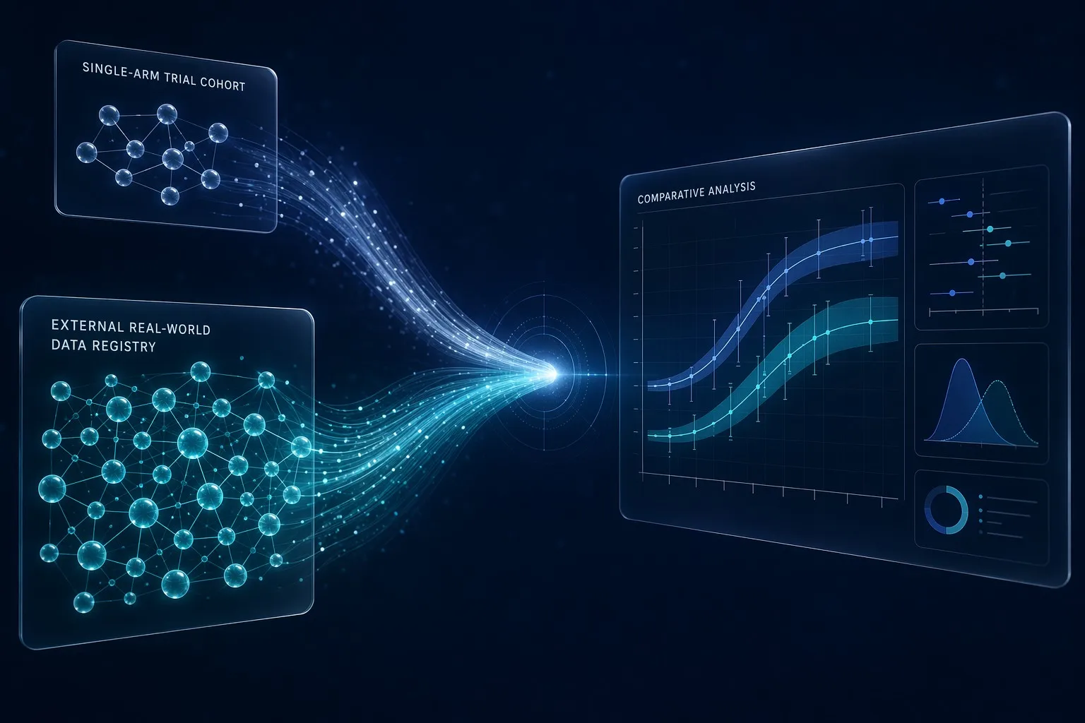 Two data streams converging to represent single-arm trial and external control cohort integration