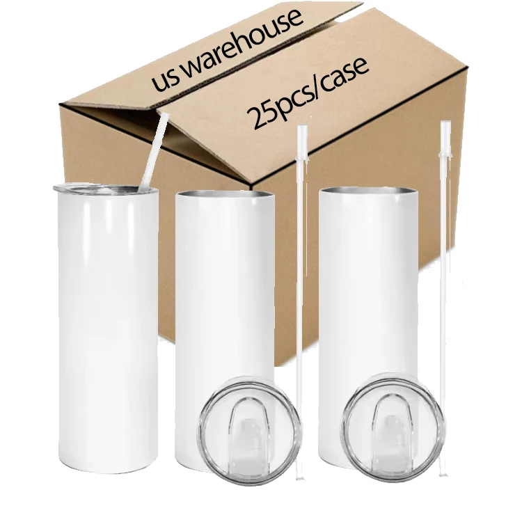 Wholesale Fast Delivery 20oz Sublimation Straight Skinny Coffee Mug Stainless Steel Tumbler with Plastic Lid 25pcs/case