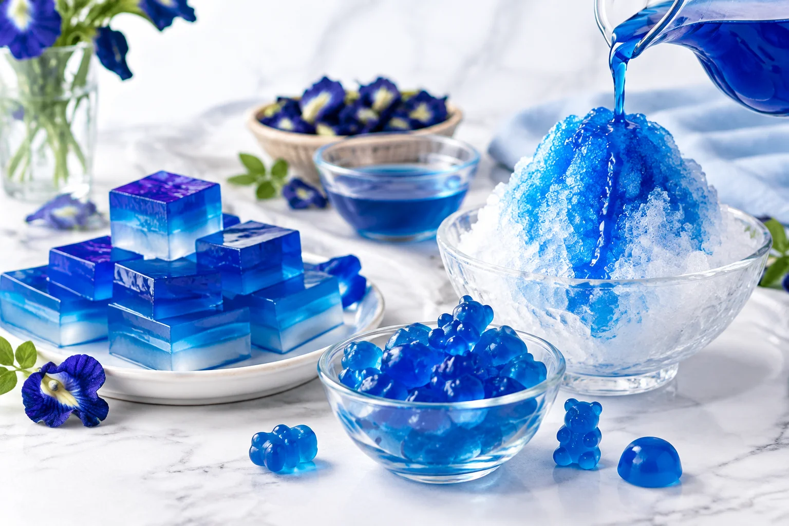Butterfly pea flower gummies and jellies application
