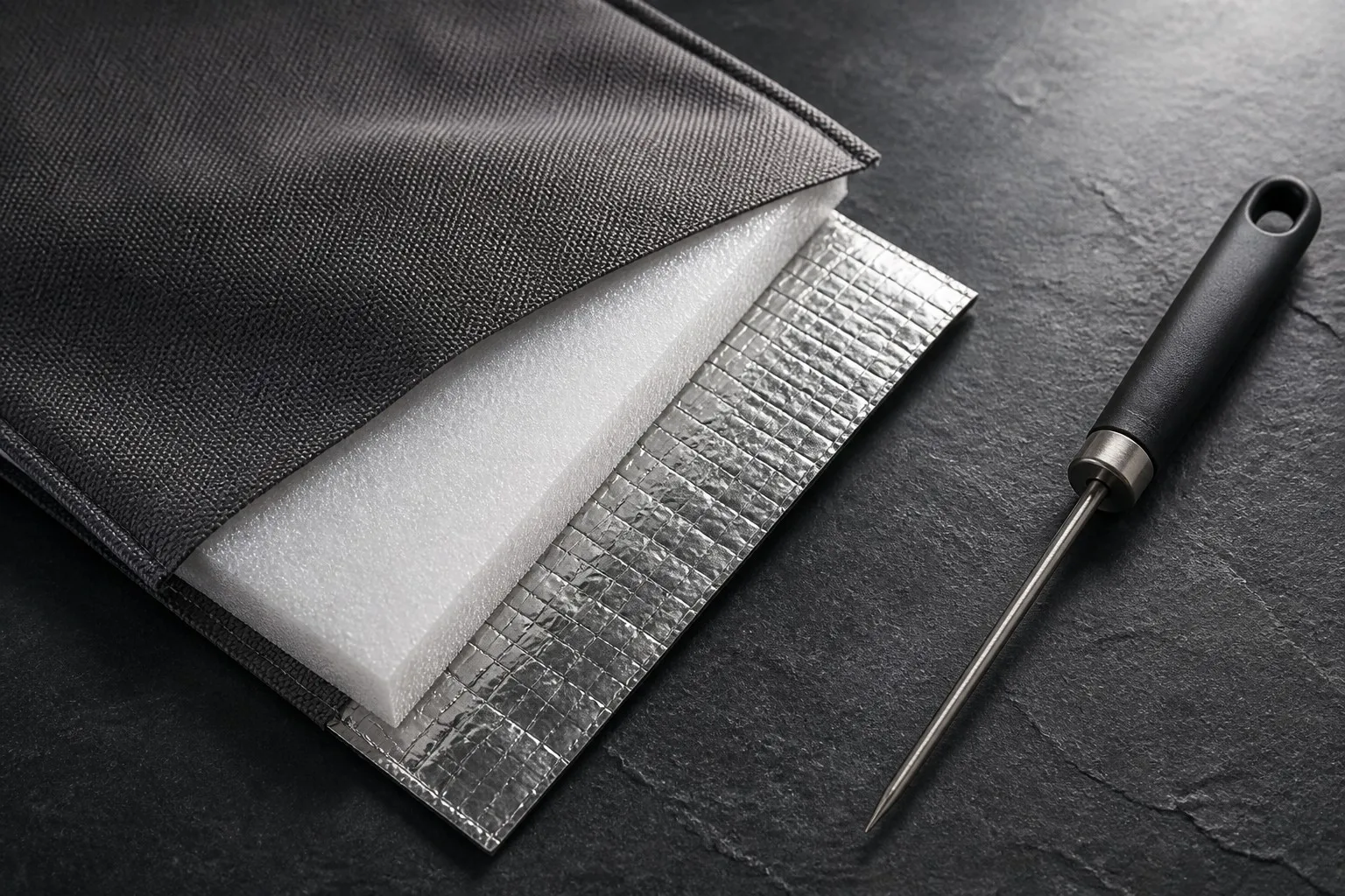 Insulation cross-section - Oxford, EPE foam and aluminum foil layers