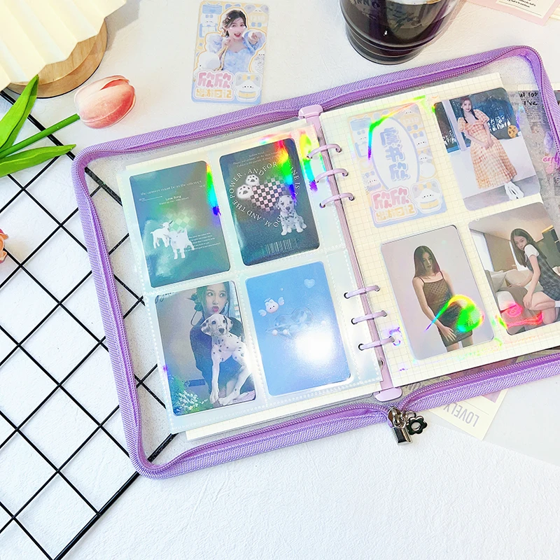 

Wholesale A5 A6 Size Multicolor zipper 6 Hole planner Binder photo album card book transparent glitter PVC Ring Binder