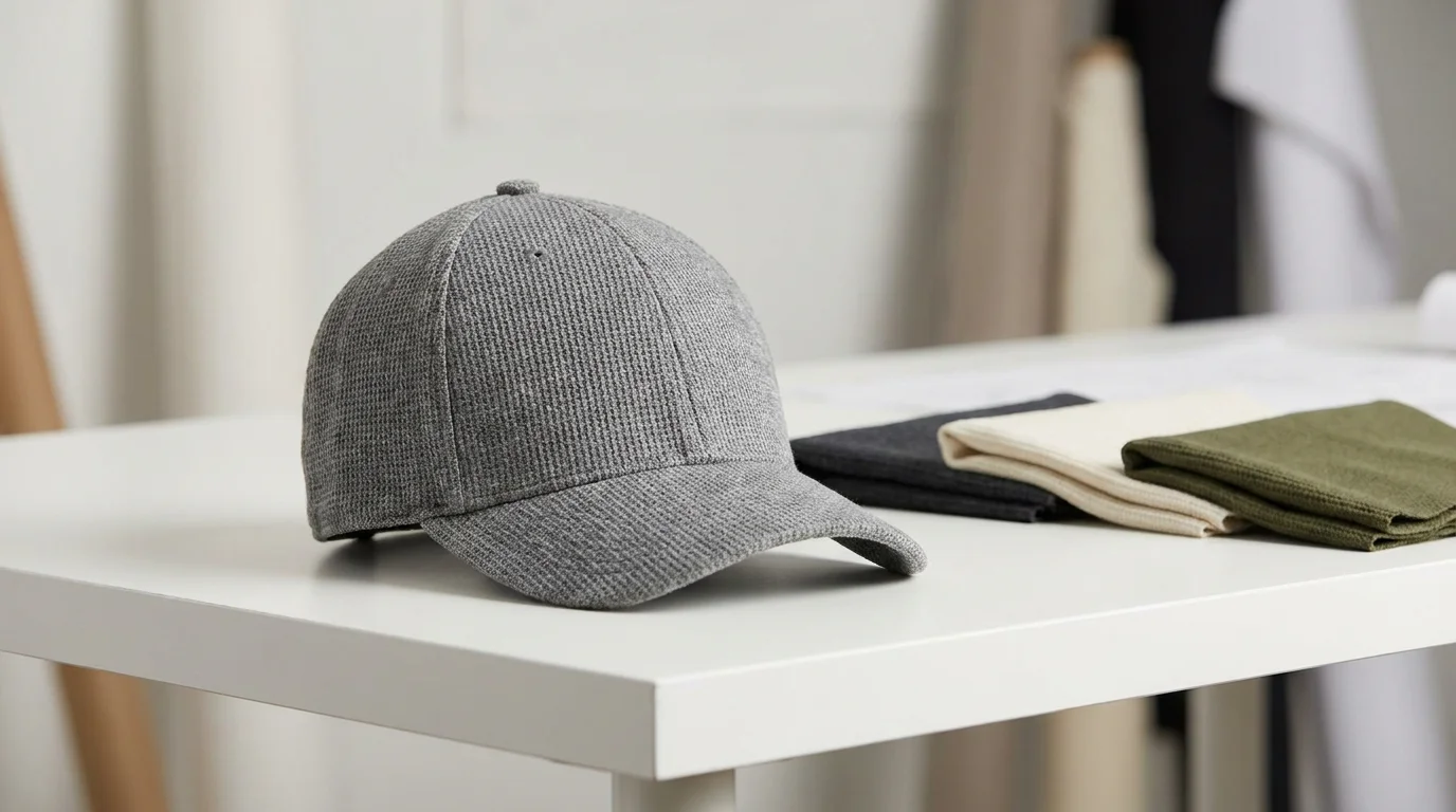 Custom grey waffle fabric baseball cap with deep-fit structure for 2026 collection