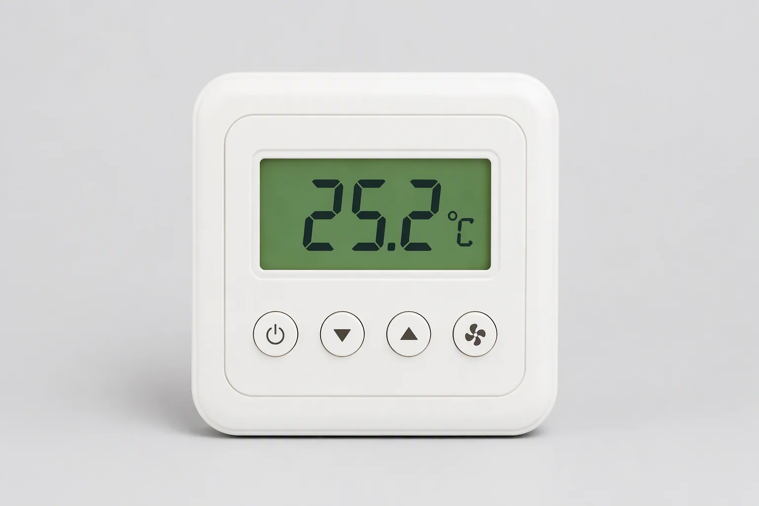 Compact white HVAC central temperature controller