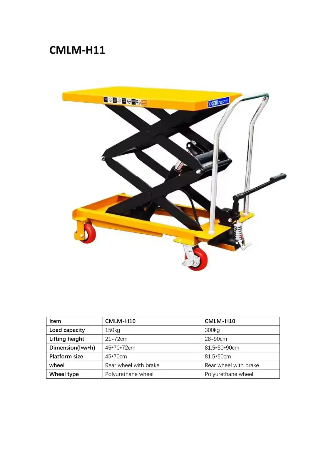 CMLM-H11 Hydraulic Table Lift 150鈥?00kg