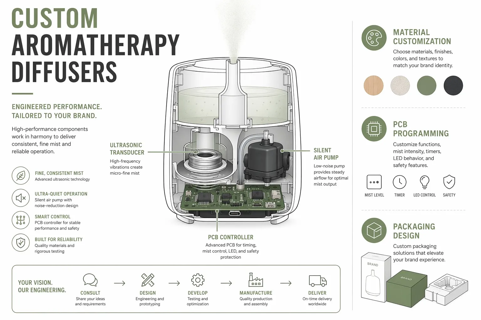 technical infographic of custom aromatherapy diffusers industrial engineering