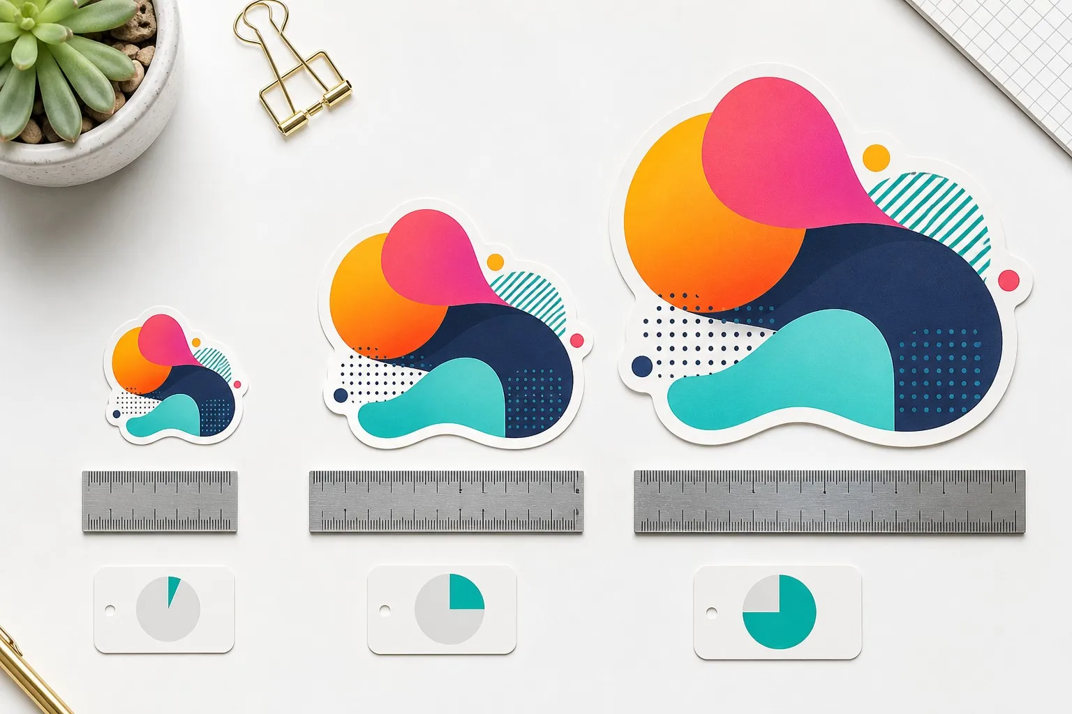 Sticker size comparison showing material area price difference