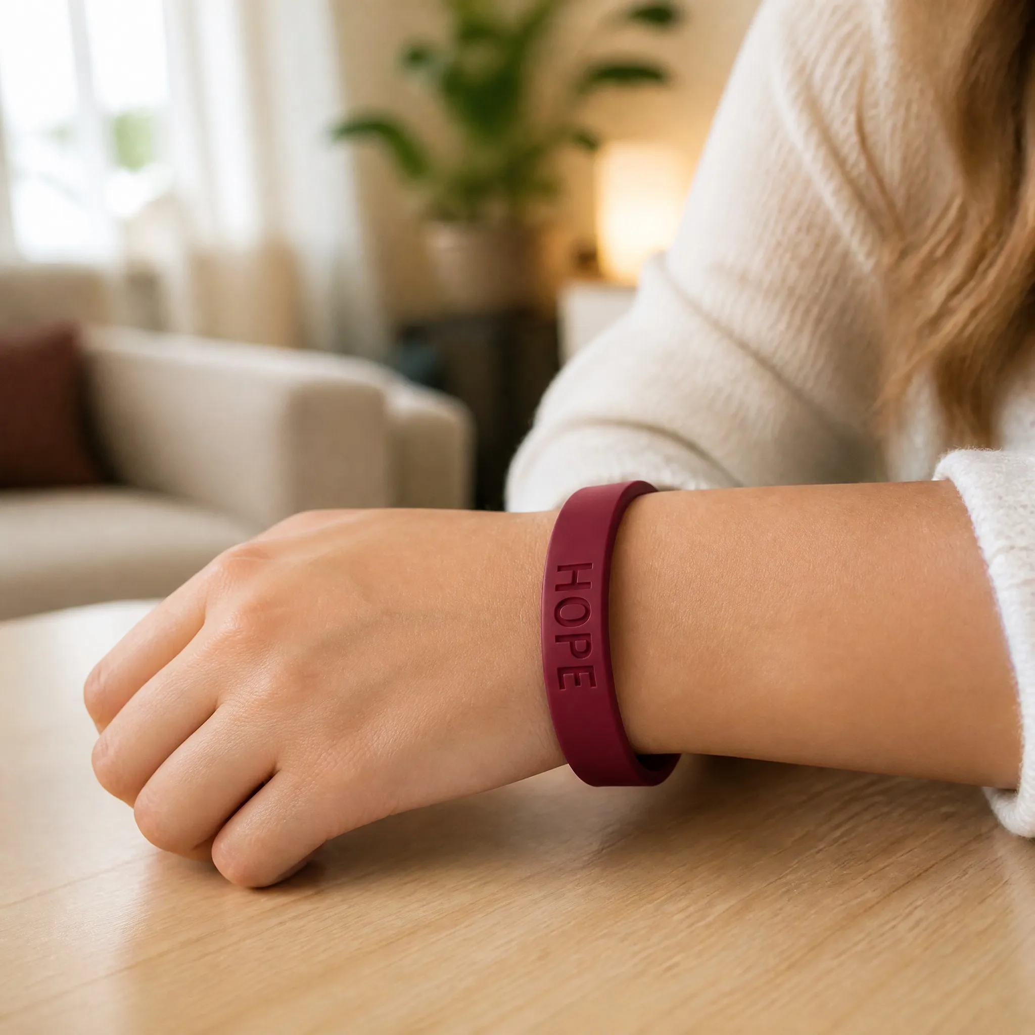 Silicone bracelet worn on wrist in daily scene