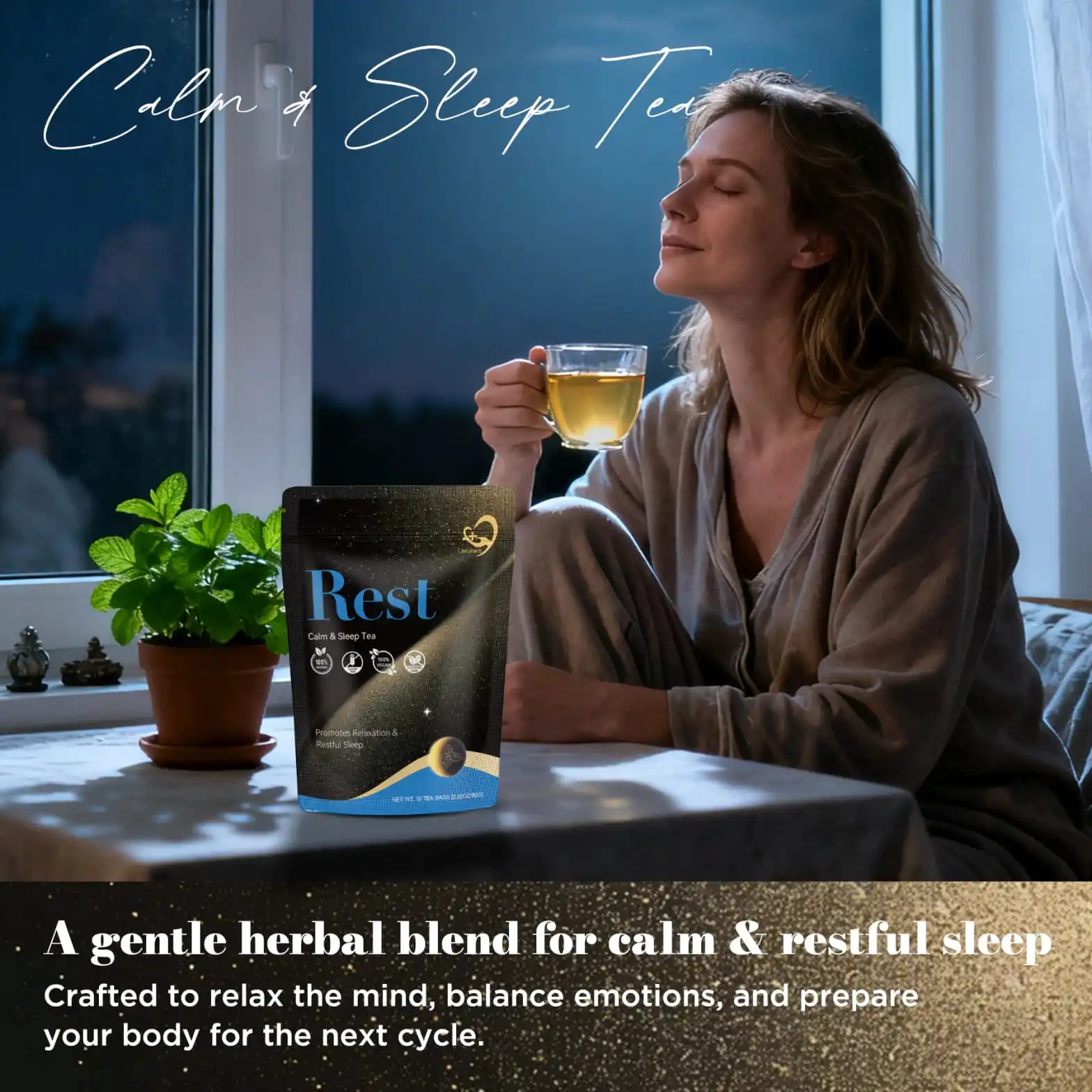 Evening herbal tea ritual during the luteal phase