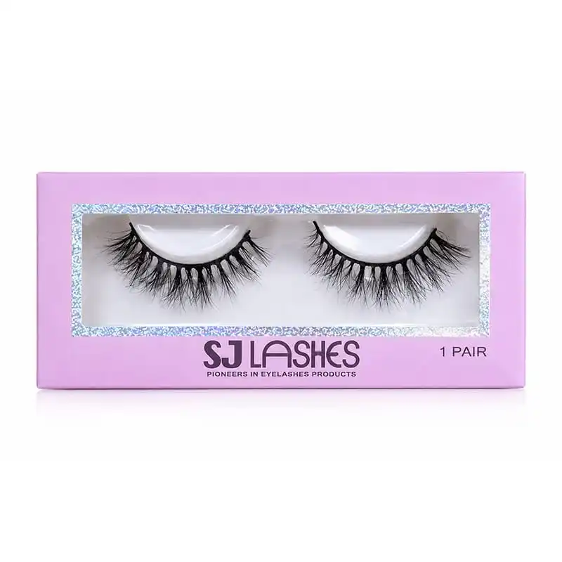 Lilac single pair lash box with a wide frosted laser silver foil band surrounding the window and 1 PAIR printed at the lower right - frosted laser silver foil