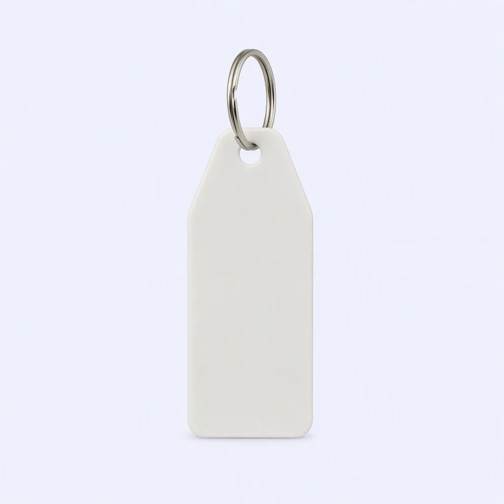 Blank solid-color retro motel hotel key tag, front view, customizable