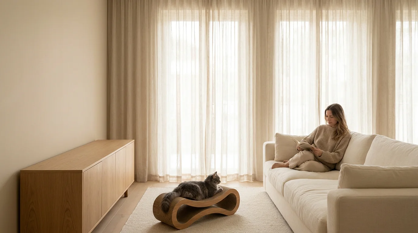 Minimalist human-pet furniture living room banner