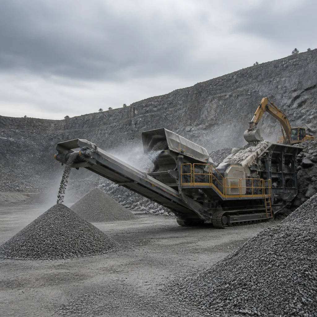 Quarry crushing plant with controlled dust suppression