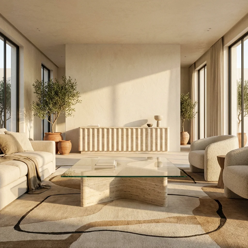 Sculptural Travertine Living Room