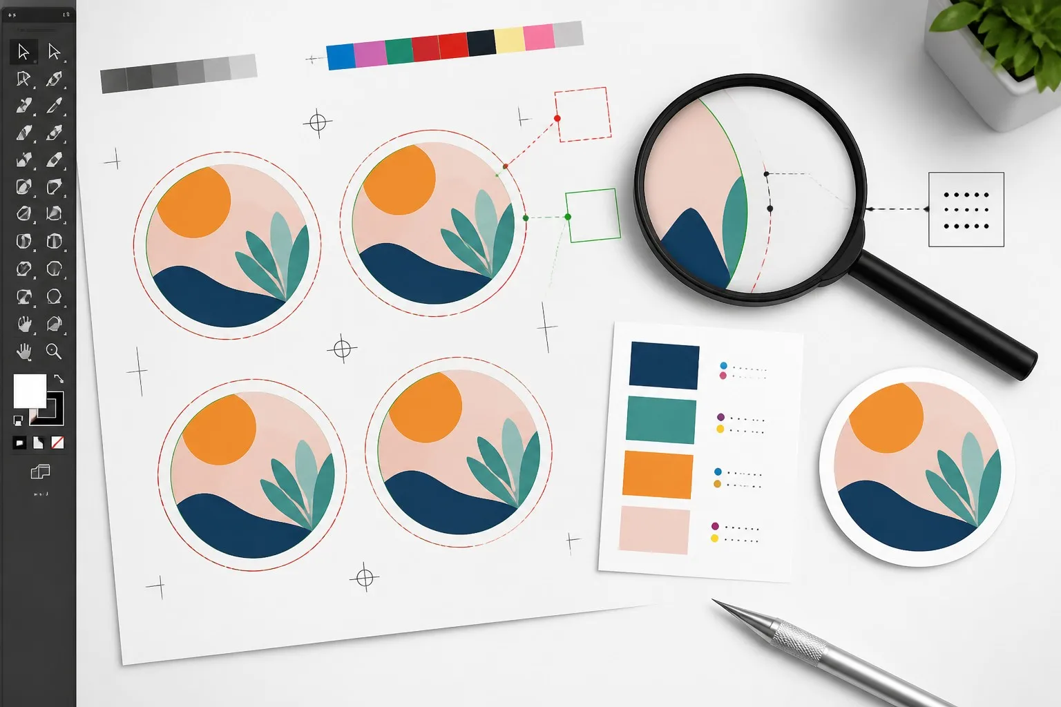 Sticker design bleed margin and safe zone diagram