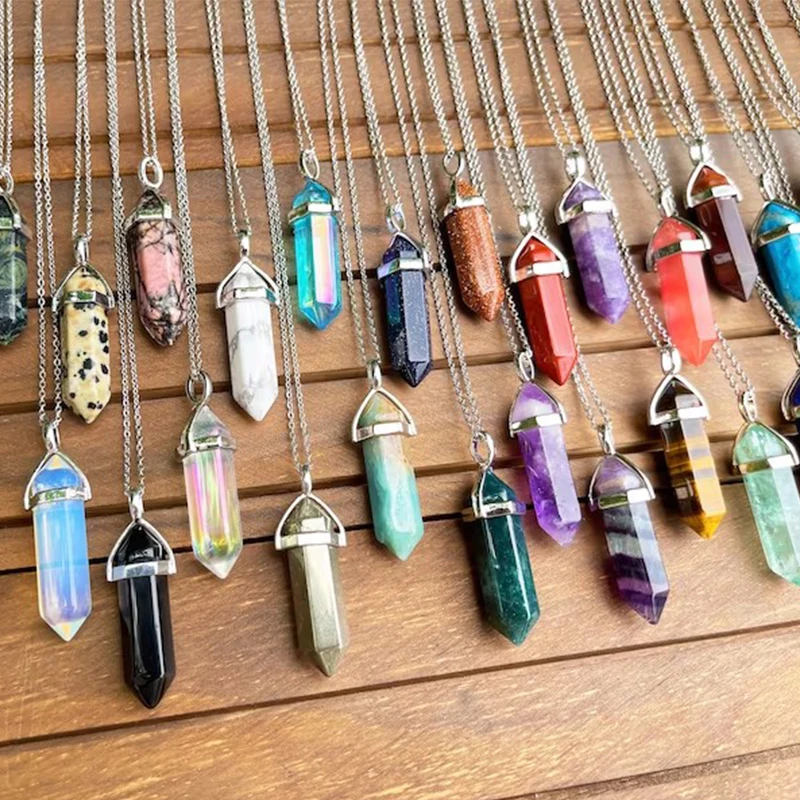 

Healing Natural Crystal Bullet Hexagonal Point Pendulum Pendant Necklace Jewelry Handmade Gemstone Necklace for Men Women Gift