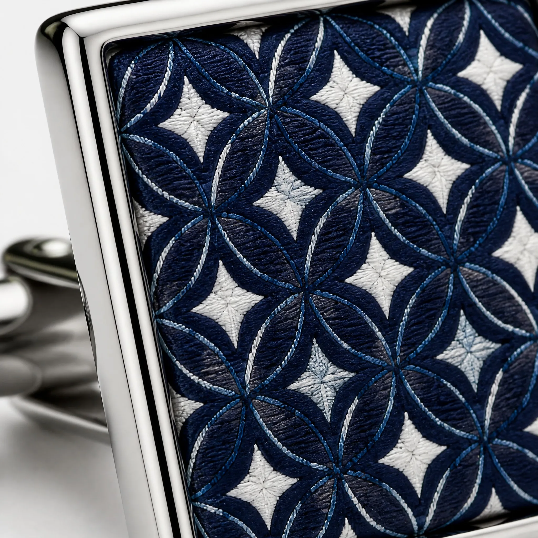Silk print cufflinks macro logo emblem detail
