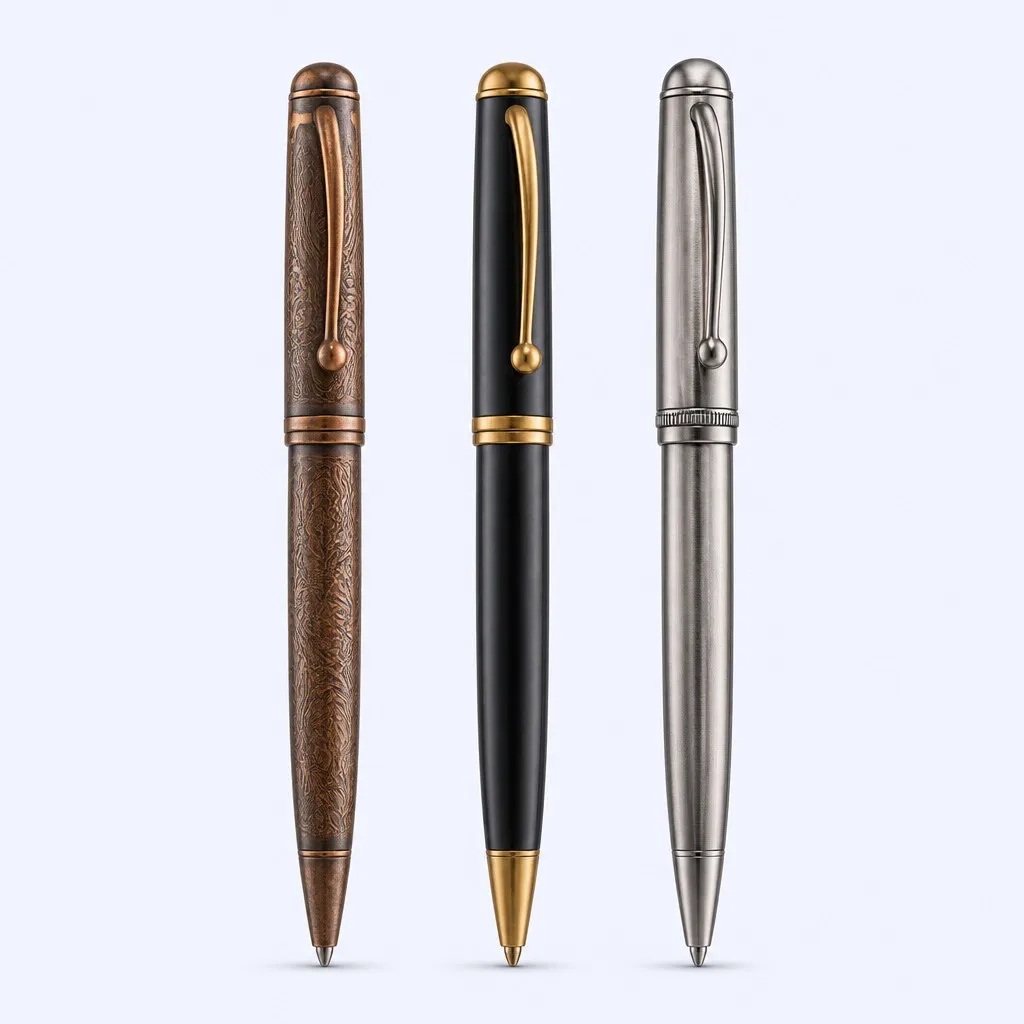 Three vintage pens upright lineup